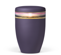 Naturstoffurne, Violett Velours, Dekorband Landschaft
