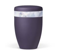 Naturstoffurne, Violett Velours, Dekorband Floral farblich