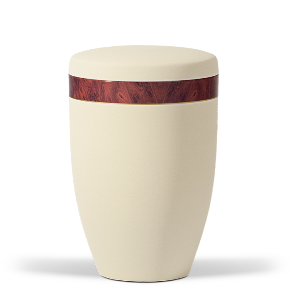 Stahlurne Hell Beige Samt, Holzdekor "Ahorn"