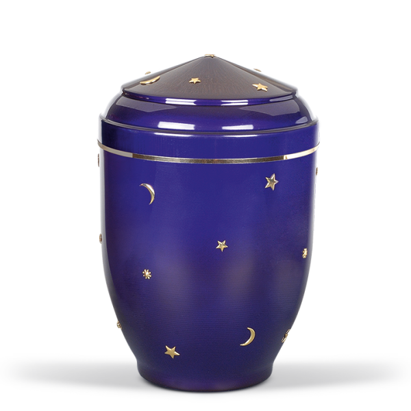 Kleinurne aus Stahl, Kobalt-Blau, Goldband, Sonne-Mond-Sterne