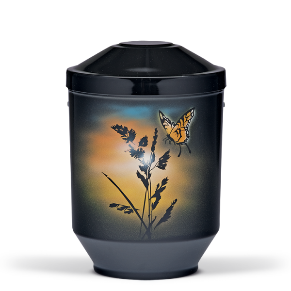 Stahl-Designer-Urne Schwarz, "Schmetterling"