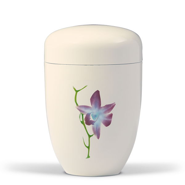 Stahlurne Cremeweiss, Designer Airbrusch - "Orchidee"