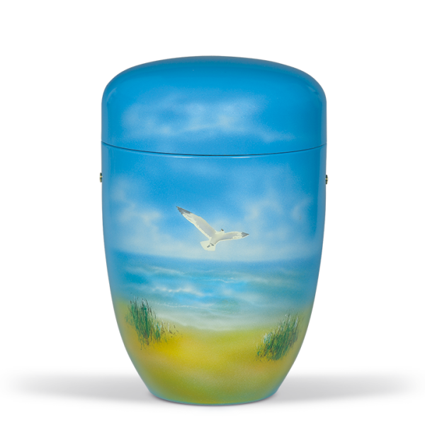 Stahl-Designer-Urne, Blau, "M&ouml;we am Strand"