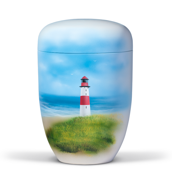 Naturstoffurne Cremeweiss, Airbrusch  "Leuchtturm"