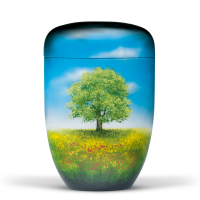 Naturstoffurne Schwarz, Handgemalt:  Baum-Blumenwiese