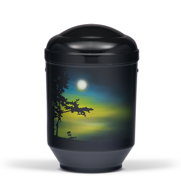 Stahl-Designer-Urne, Schwarz  "ABENDSTIMMUNG"