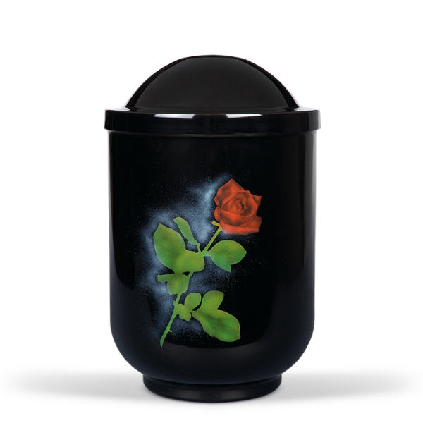 Stahl-Designer-Urne, Schwarz, "Rose"