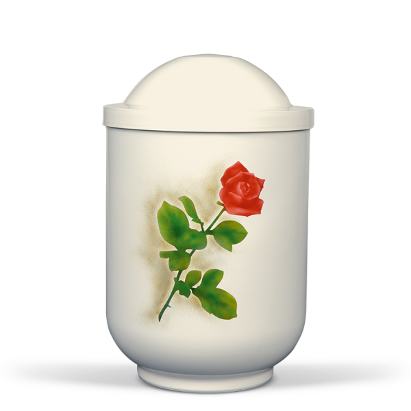 Stahl-Designer-Urne, Weiss, " Rose "