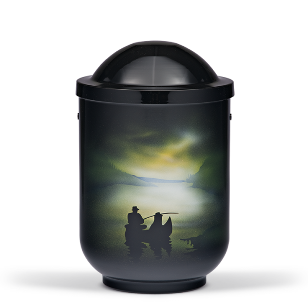 Stahl-Designer-Urne, Schwarz, " Angler "