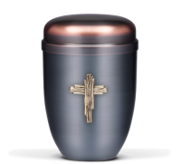 Kupferurne Dunkel galvanisch, Modernes Messing Kreuz