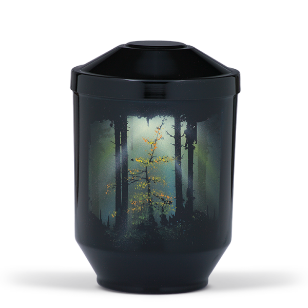 Stahl-Designer-Urne Schwarz, "Waldlichtung"