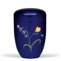 Stahlurne Kobalt-Blau, Handgemalt Motiv: Glockenblume