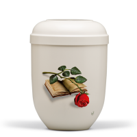 Biourne Cremeweiss, Handgemalt, Motiv: Buch mit Rose