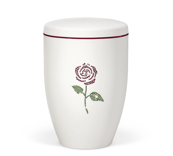 Naturstoffurne, Matt-Wei&szlig;, Dekor: Rose Farbliche Swarovski Elements