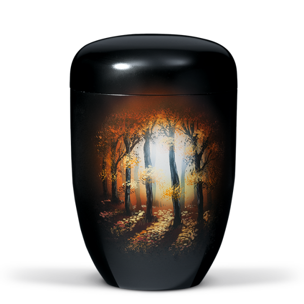 Naturstoffurne Schwarz, Handgemalt:  Waldlichtung