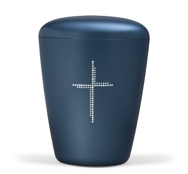Naturstoffurne, Blau-Perlmutt Swarovski Elements, Kreuz