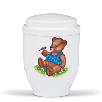Kleinurne aus Stahl, Weiss, Handmalerei  "Teddy...