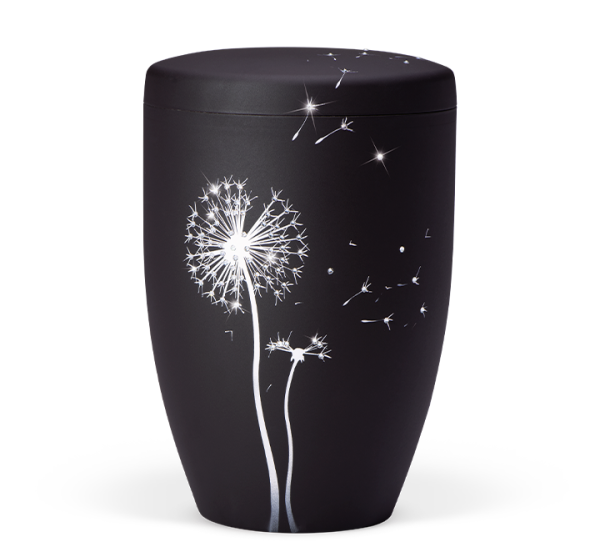 Naturstoffurne Schwarz, Pusteblume Original Swarowski Elements