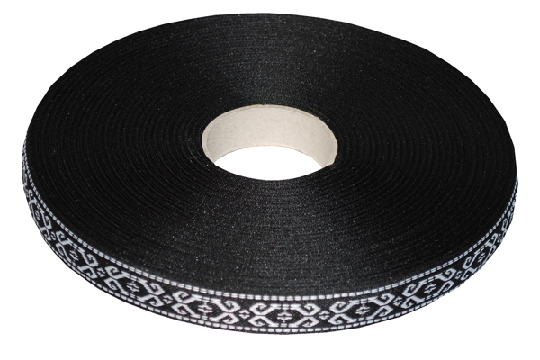 Lotband schwarz mit Jacquard Muster weiss