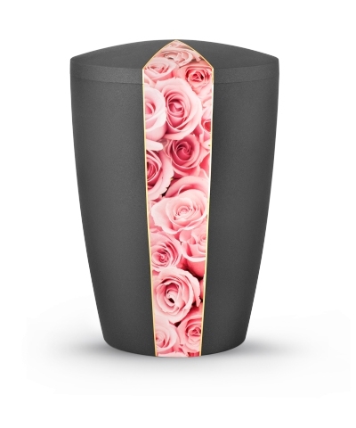 Naturstoffurne Flora, Anthrazit, Motiv "Rosa