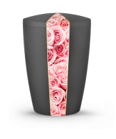 Naturstoffurne Flora, Anthrazit, Motiv "Rosa