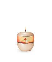 Porzellanurne 360&deg;, perlmutt apricot, Motiv Kreuz