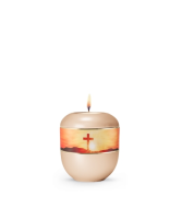 Porzellanurne 360&deg;, perlmutt apricot, Motiv Kreuz