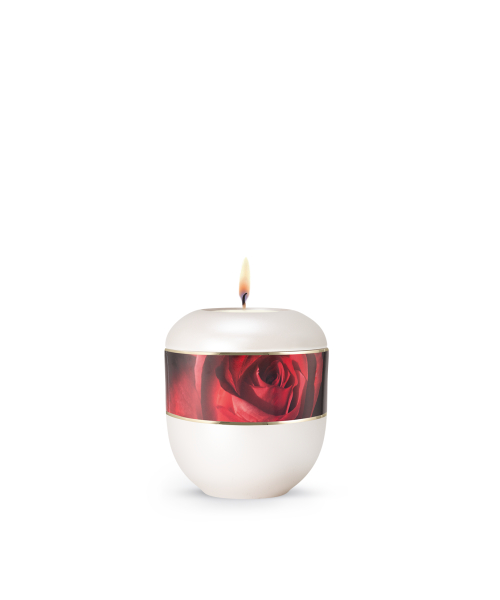 Porzellanurne Rouge, perlmutt wei&szlig;, Motiv Rose -