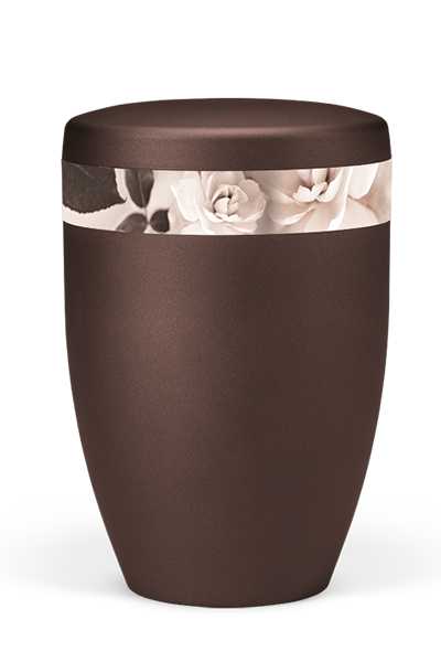 Naturstoffurne, Kastanienbraun-MATT Dekor "Rose" Sepia Effekt