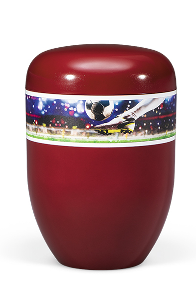 Naturstoffurne, Weinrot Matt, Dekor "Fu&szlig;ball"