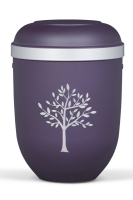 Naturstoffurne in Lila - Moderner Baum, silber