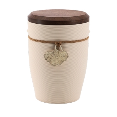 Tonurne Andenken Creme mit Nuss-Deckel, inkl. Andenken Ginkgo