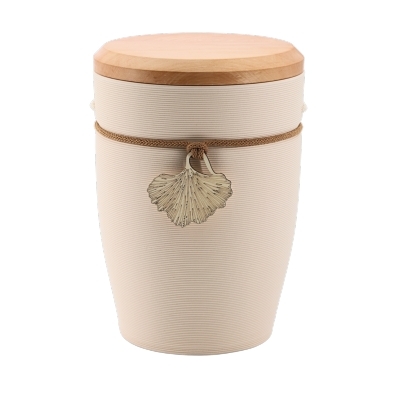 Tonurne Andenken Creme mit Apfel-Deckel, inkl. Andenken Ginkgo