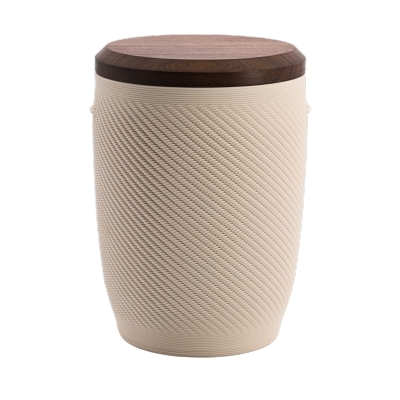 Tonurne Perle Creme mit Nuss-Deckel