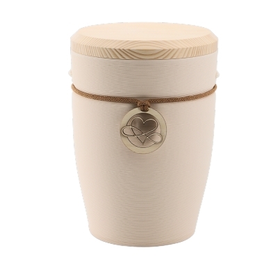 Tonurne Andenken Creme mit Tannen-Deckel, inkl. Andenken Herz