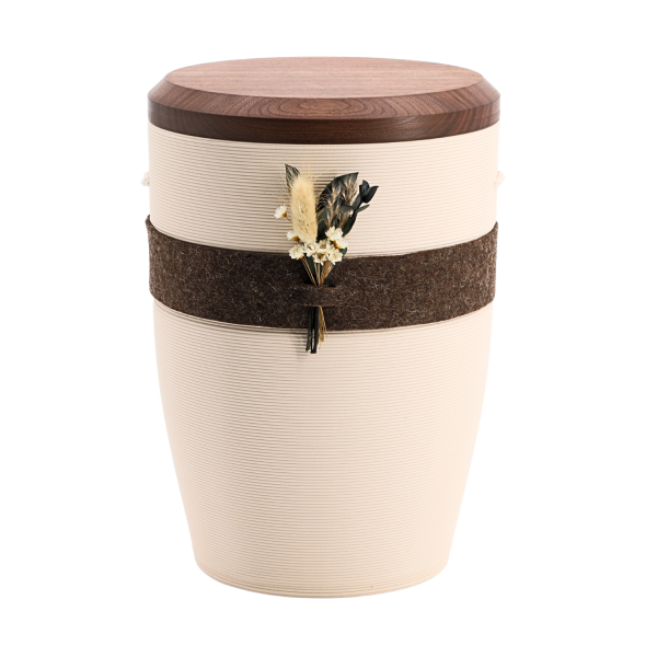 Tonurne Band der N&auml;he Creme mit Nuss-Deckel, inkl. Band der N&auml;he braun