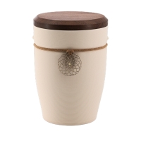 Tonurne Andenken Creme mit Nuss-Deckel, inkl. Andenken Blume