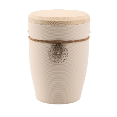 Tonurne Andenken Creme mitTannen-Deckel, inkl. Andenken Blume