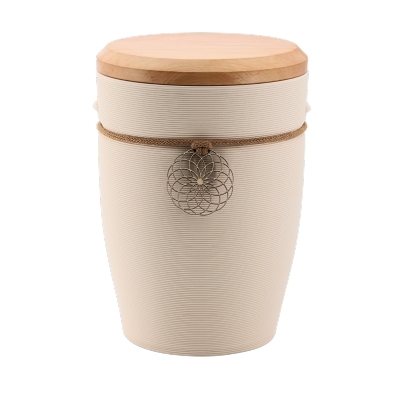 Tonurne Andenken Creme mit Apfel-Deckel, inkl. Andenken Blume