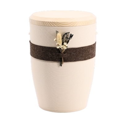 Tonurne Band der N&auml;he Creme mit Tannen-Deckel, inkl. Band der N&auml;he braun