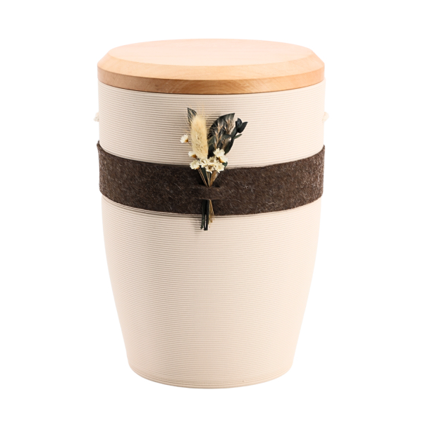 Tonurne Band der N&auml;he Creme mit Apfel-Deckel, inkl. Band der N&auml;he braun