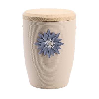Tonurne Stille Bl&uuml;te Blau, Creme mit Tannen-Deckel