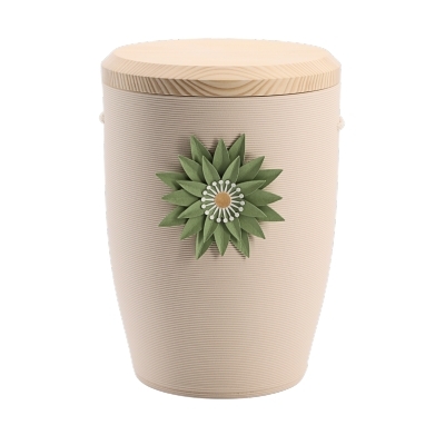 Tonurne Stille Bl&uuml;te Gr&uuml;n, Creme mit Tannen-Deckel