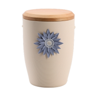 Tonurne Stille Bl&uuml;te Blau, Creme mit Apfel-Deckel