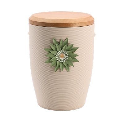 Tonurne Stille Bl&uuml;te Gr&uuml;n, Creme mit Apfel-Deckel