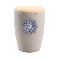 Tonurne Stille Bl&uuml;te Blau, Grau mit Tannen-Deckel