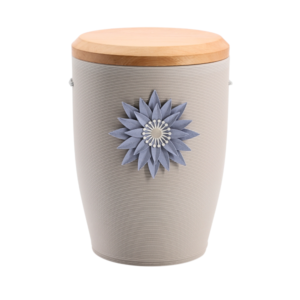 Tonurne Stille Bl&uuml;te Blau, Grau mit Apfel-Deckel