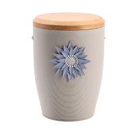Tonurne Stille Bl&uuml;te Blau, Grau mit Apfel-Deckel