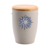 Tonurne Stille Bl&uuml;te Blau, Grau mit Apfel-Deckel