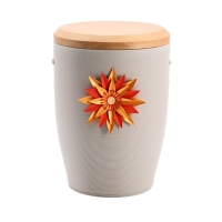 Tonurne Stille Bl&uuml;te Rot, Grau mit Apfel-Deckel